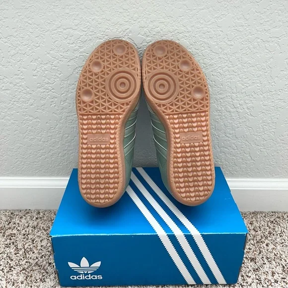 adidas Samba Sneakers in Sage Green with White Stripes and Gum Sole - Picture 4 of 4